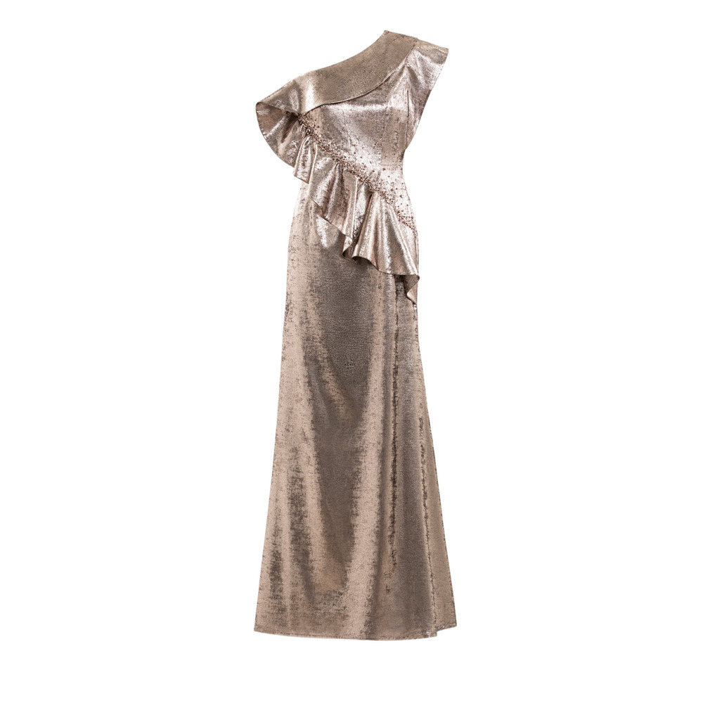 SAIID KOBEISY Embellished Off-Shoulder Lamé Dress